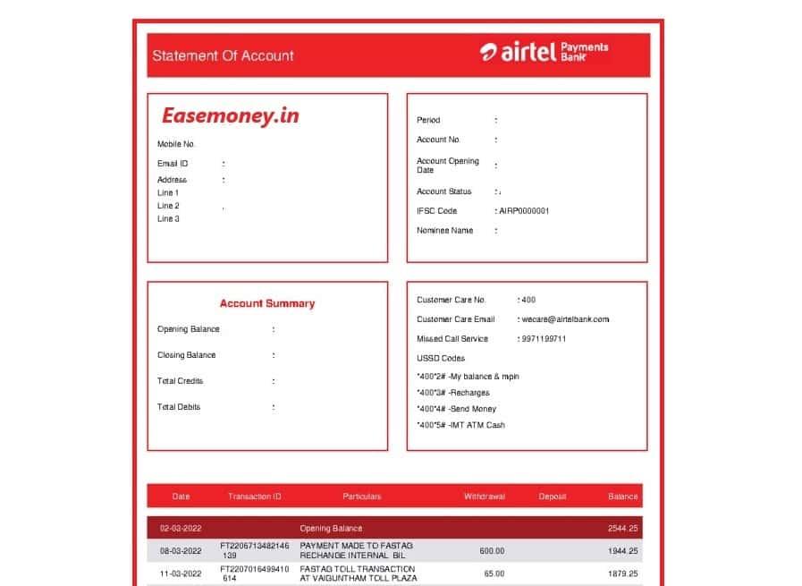 Airtel bank statement PDF