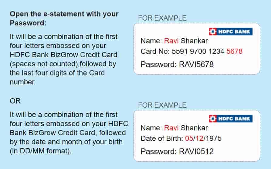 the example of hdfc credit card statement password format list