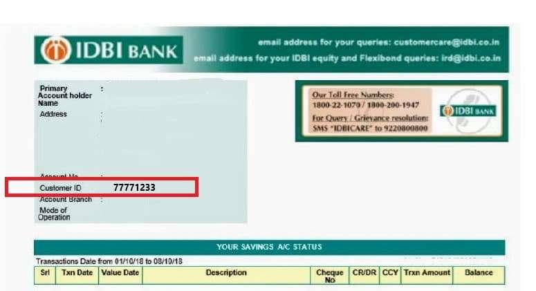 Find IDBI Customer ID