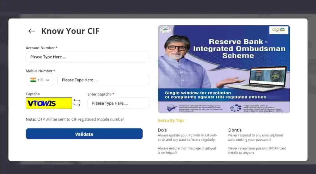 Know Your CIF of Indian Bank