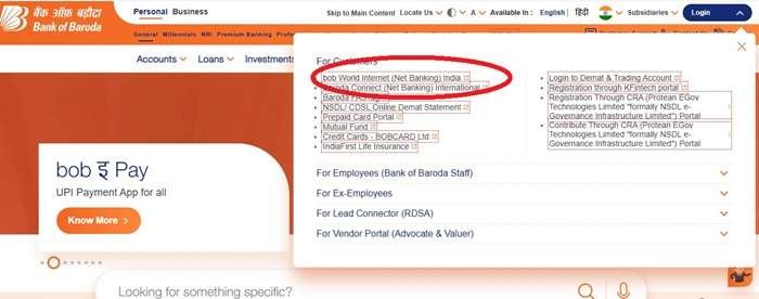 BOB Customer ID by netbanking