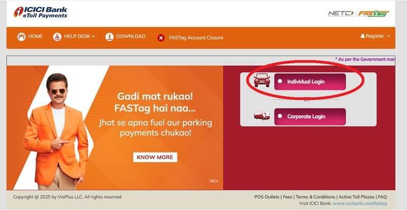 ICICI Fastag login and customer ID