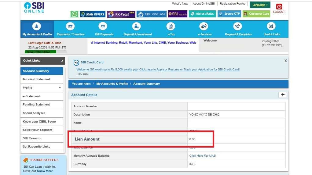 Meaning of SBI lien amount