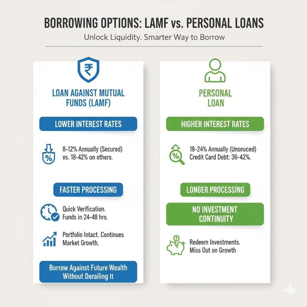 Mutual fund loan vs regular personal loan infographic guide