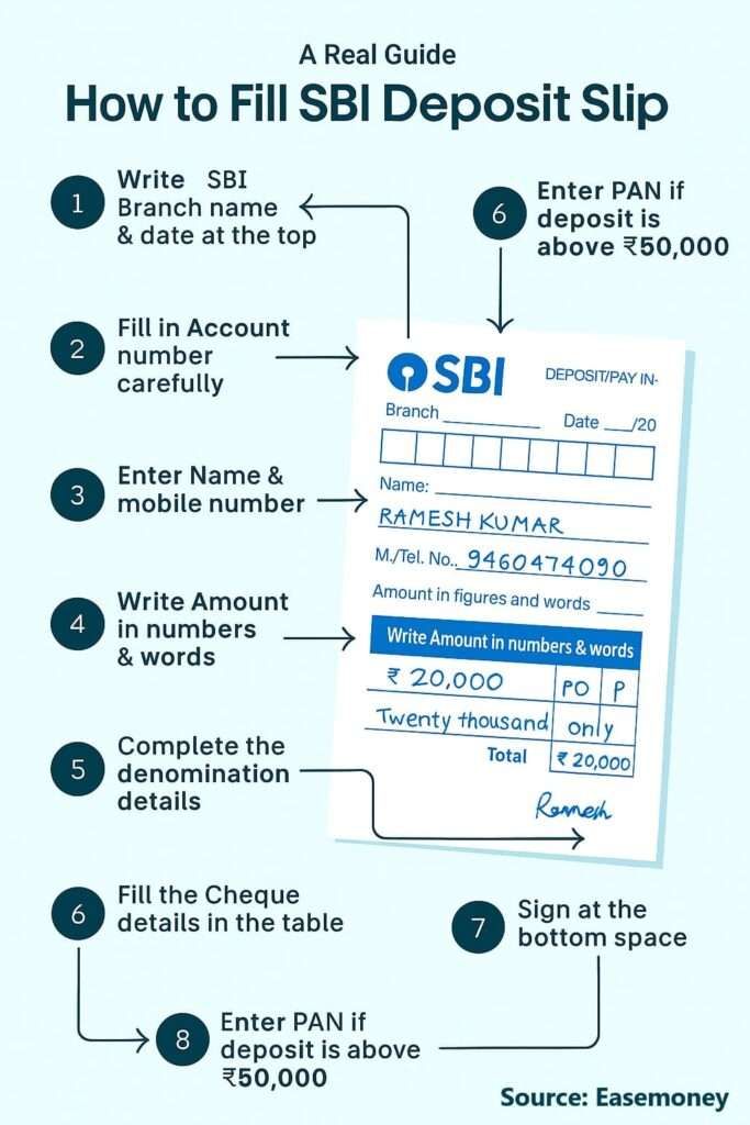 Infographic for How to fill SBI Deposit Slip