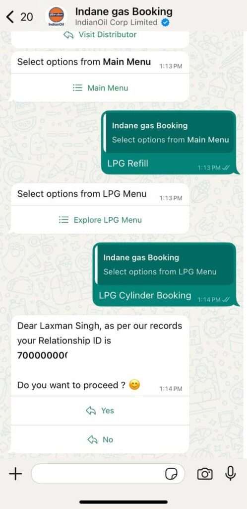 Indane Gas Whatsapp booking