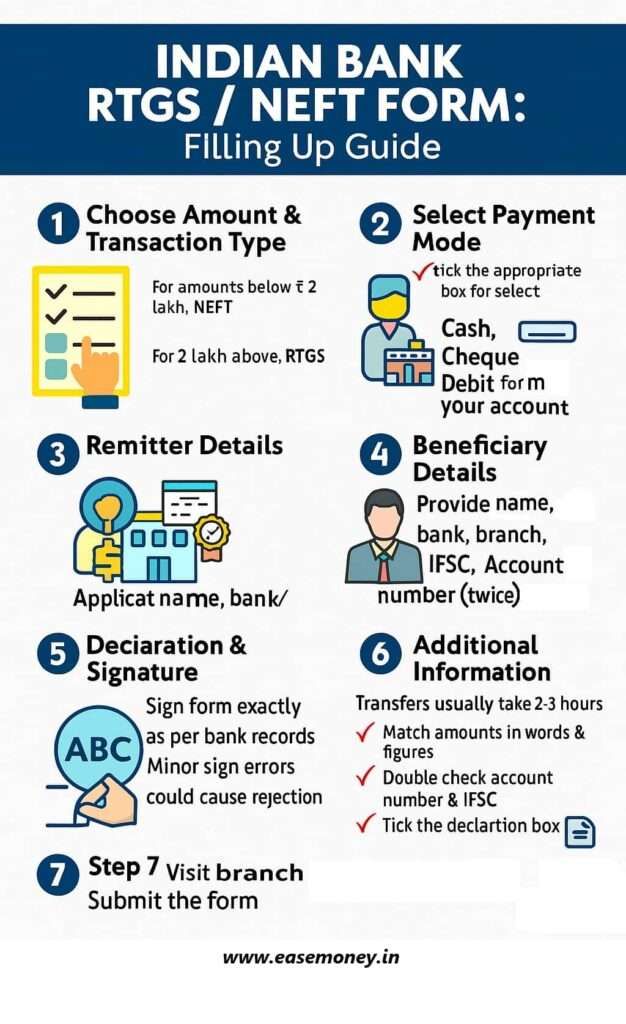 Infographic guide for Indian Bank RTGS/NEFT Form filling up