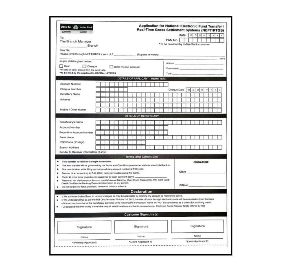 RTGS Form of Allahabad bank and Indian Bank