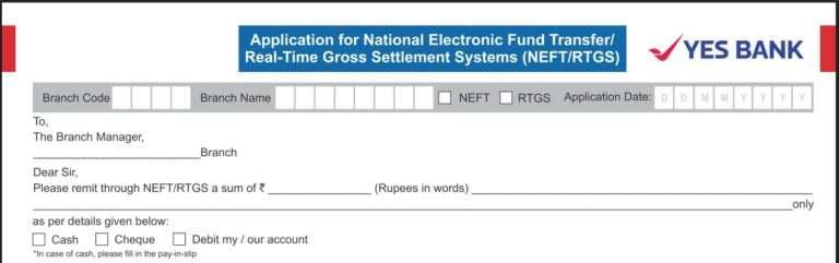 Yes Bank RTGS/NEFT Form – Download PDF & write 2026