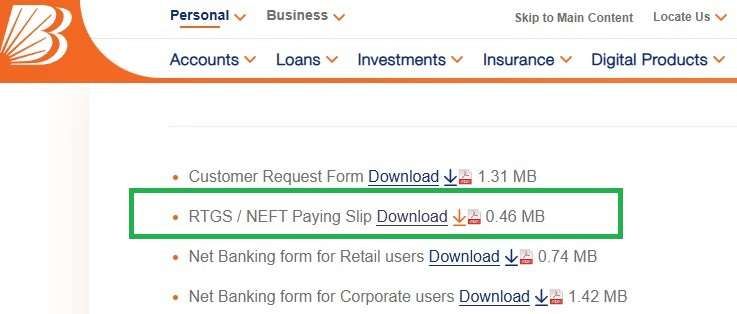 bob download link for RTGS PDF screenshot