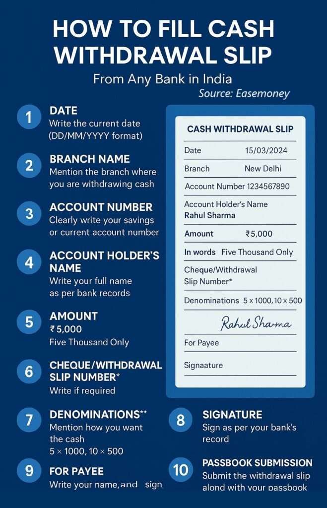 The infographic guide for cash withdraw from branch using slip
