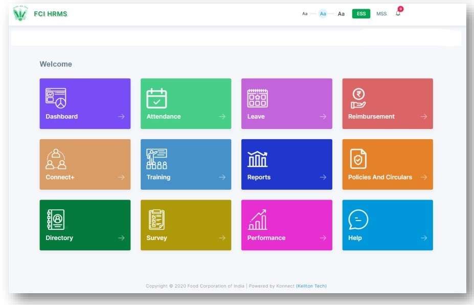 HRMS Dashboard screenshot by FCI