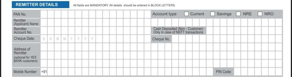 Example of RTGS form of yes bank