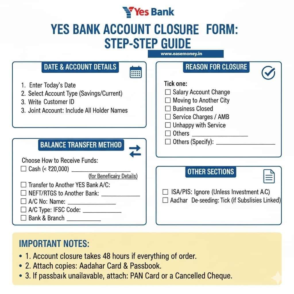 Infographic guide for how to fill closure form of Yes bank savings account PDF