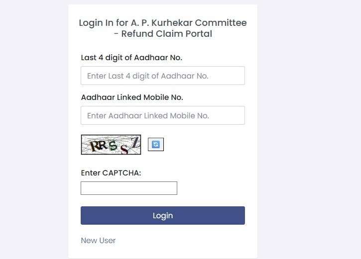 first time login in for AP kurhekar committee refund claim