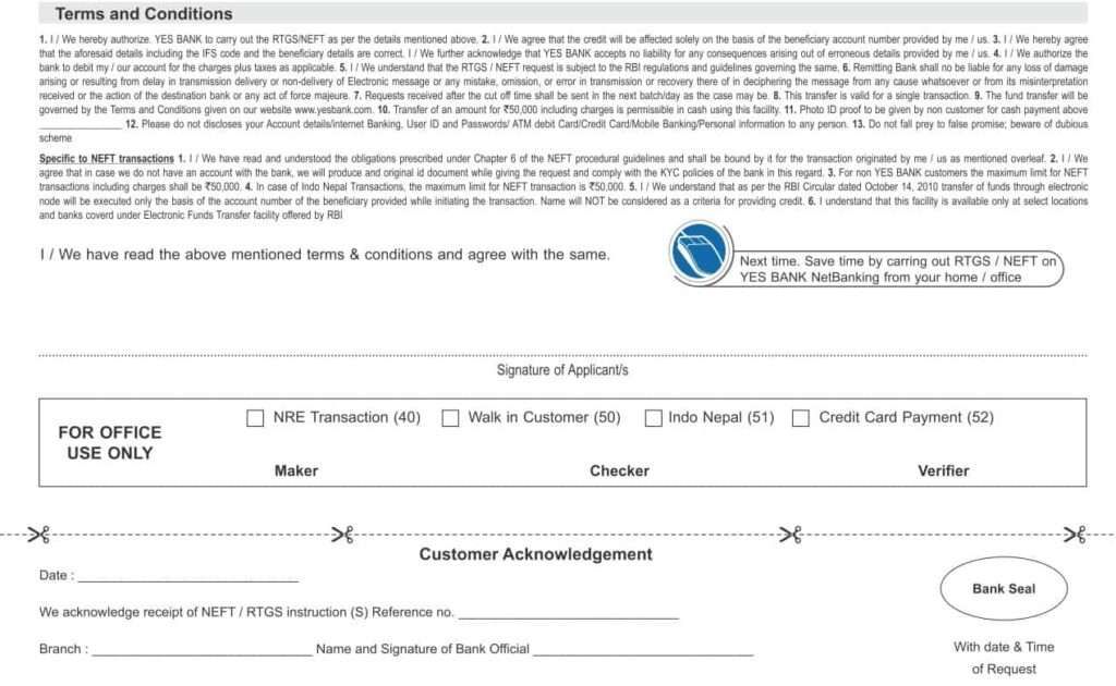 Signature of yes bank