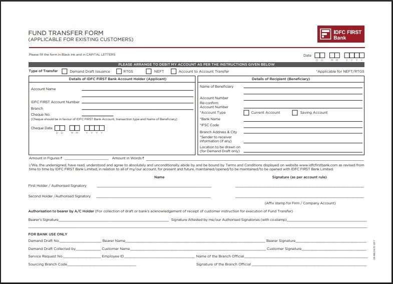 IDFC RTGS Form original and English