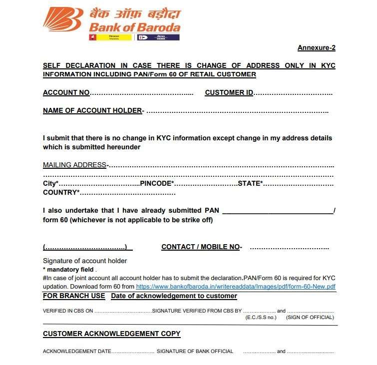 bob kyc form for address change only