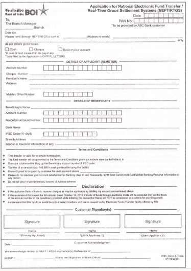 BOI RTGS form A4 
