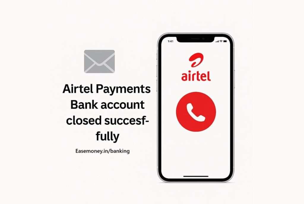 Infographic guide showing how to close Airtel Payments Bank account via email and mobile call