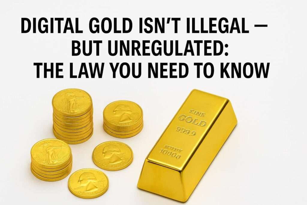 Gold coins and bar with SEBI digital gold warning headline