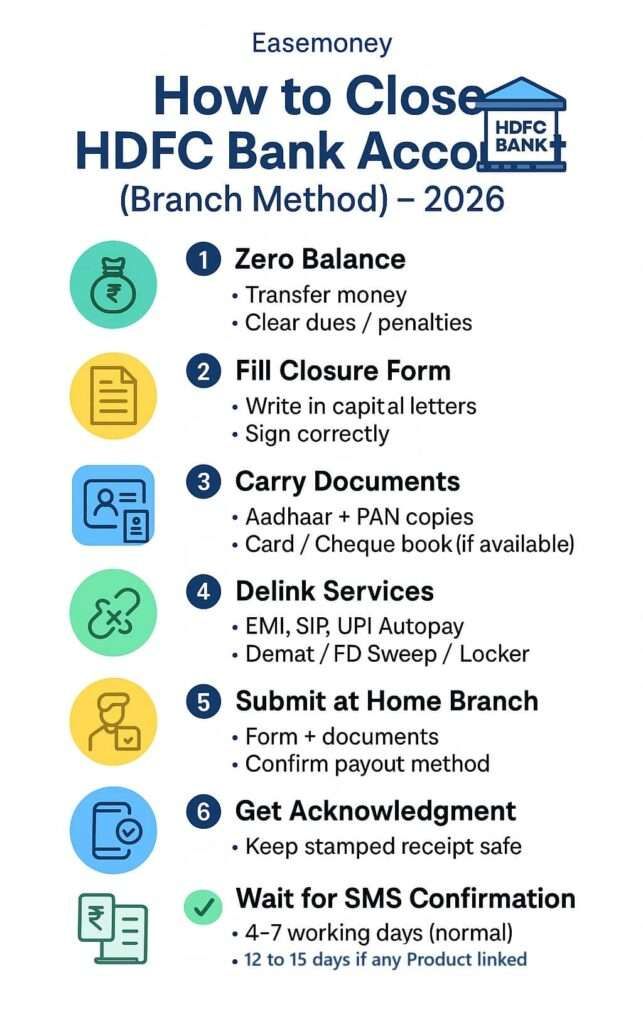 HDFC Bank account closure branch method infographic