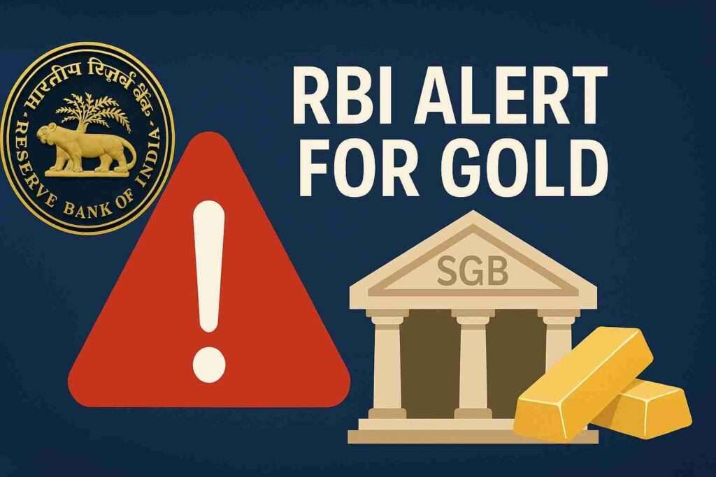 RBI alert for SGB redemption with gold and warning symbol