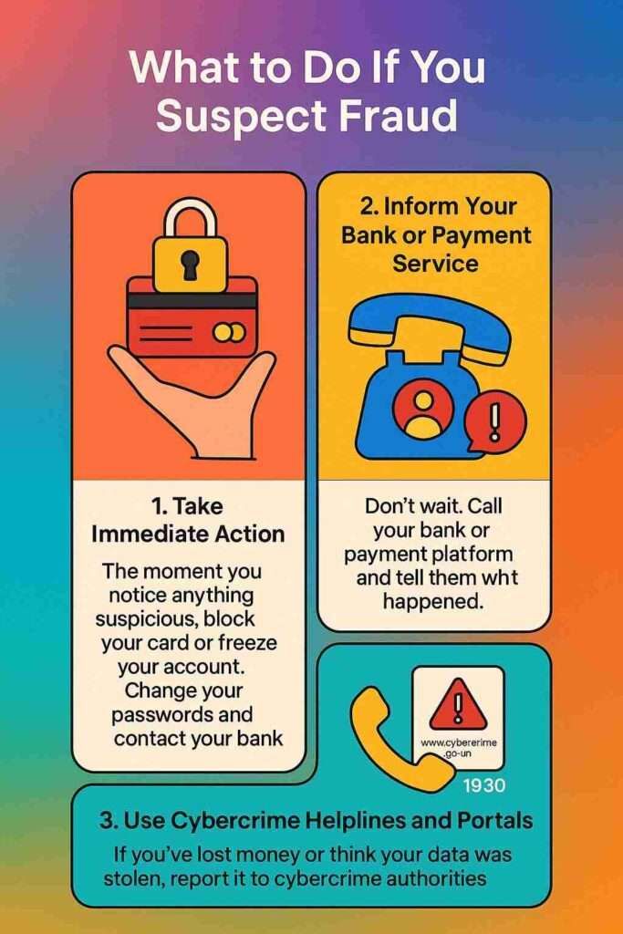 Steps to follow if you suspect online payment fraud infographic