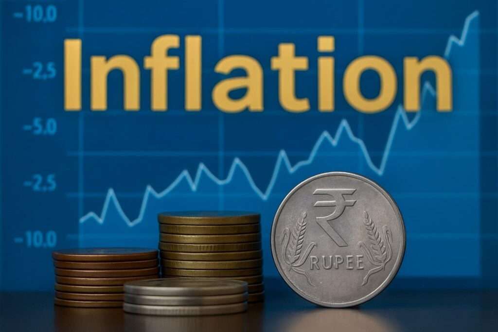 India inflation chart with rupee coin