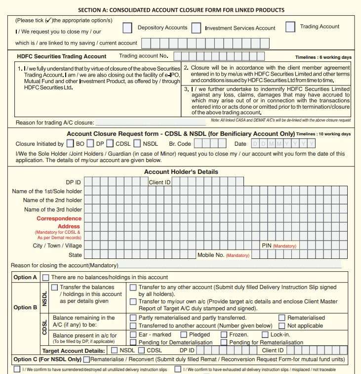 sample page 2 for closure hdfc savings account and trading account