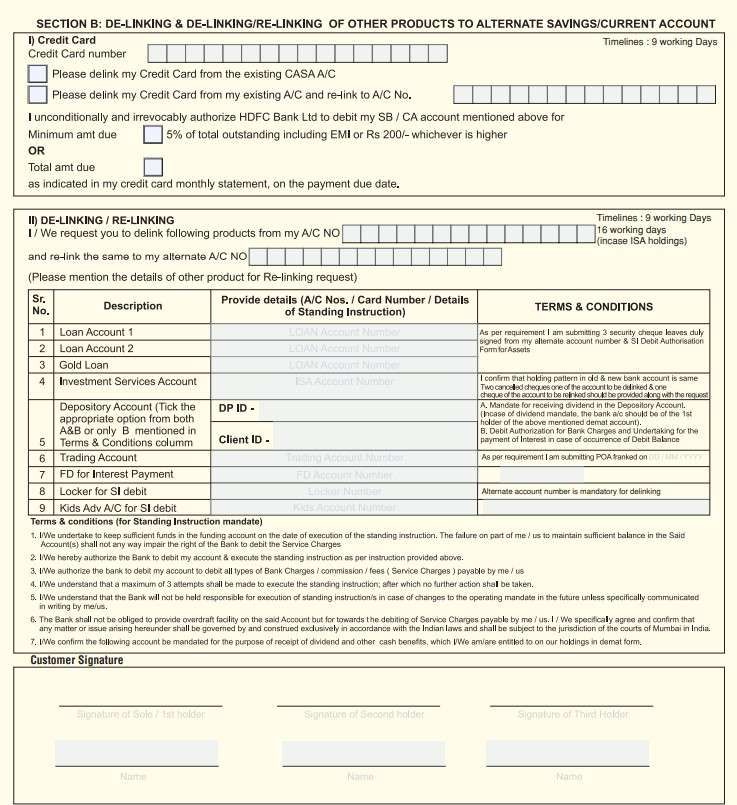hdfc screenshot for deactivate account via branch form