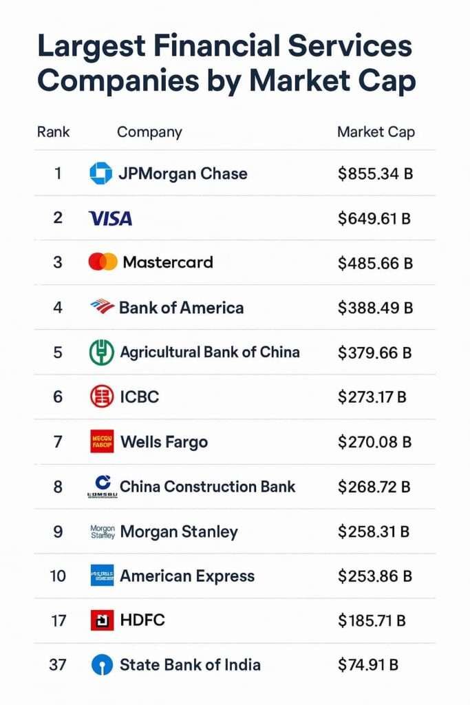 Top global banks by market cap 2025–26 including HDFC and SBI.