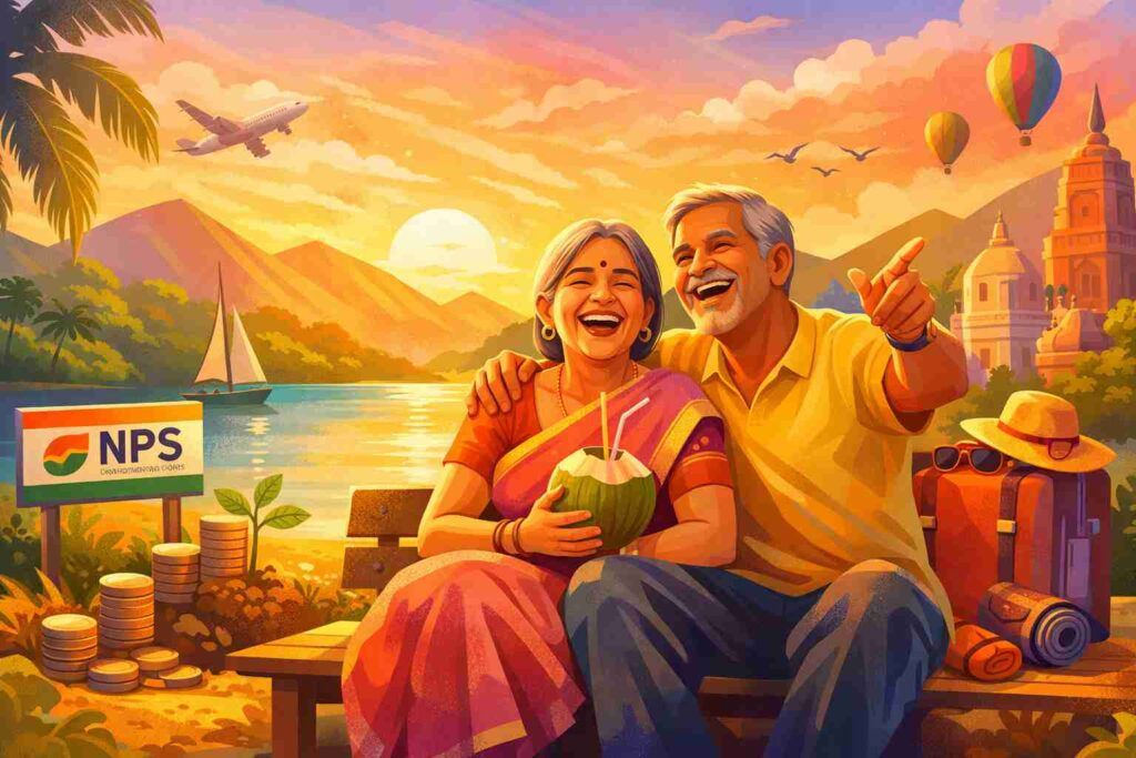 Happy Indian couple enjoying retirement after new NPS rule changes allowing more cash and flexibility