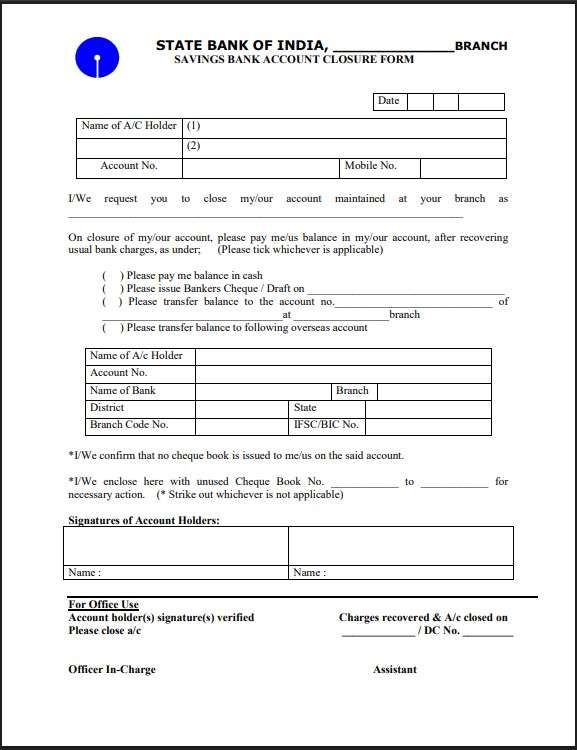 SBI Closure form sample with screenshot original