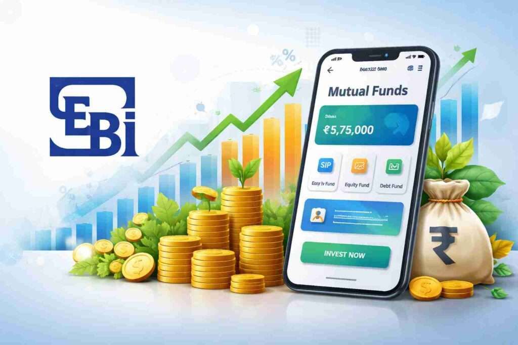 SEBI mutual fund cost cut shown with SIP investing app and long-term savings growth