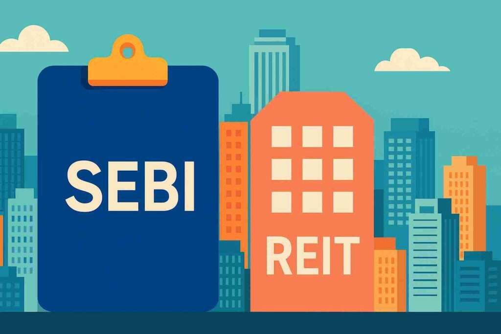 SEBI and REIT rule change with buildings in background