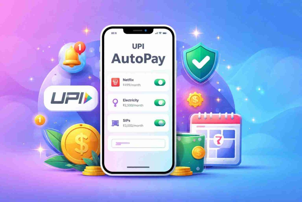 Illustration showing UPI AutoPay subscriptions managed on a smartphone using NPCI’s central help portal