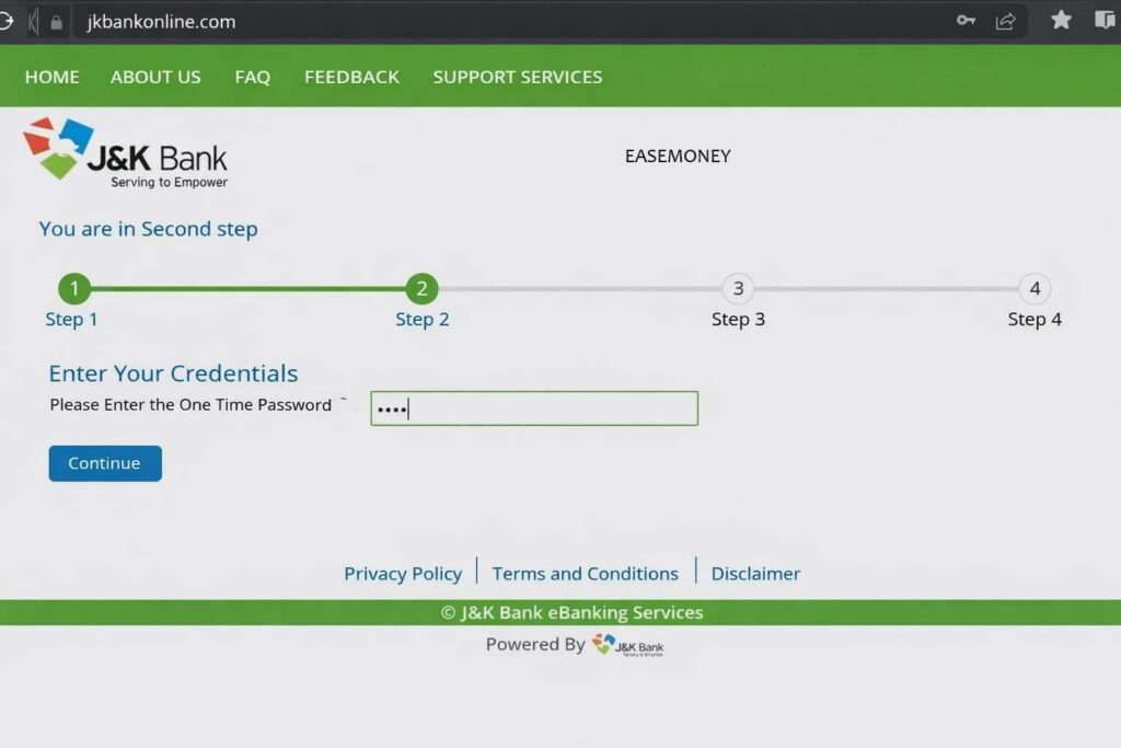 2 step OTP process Bank register JK bank