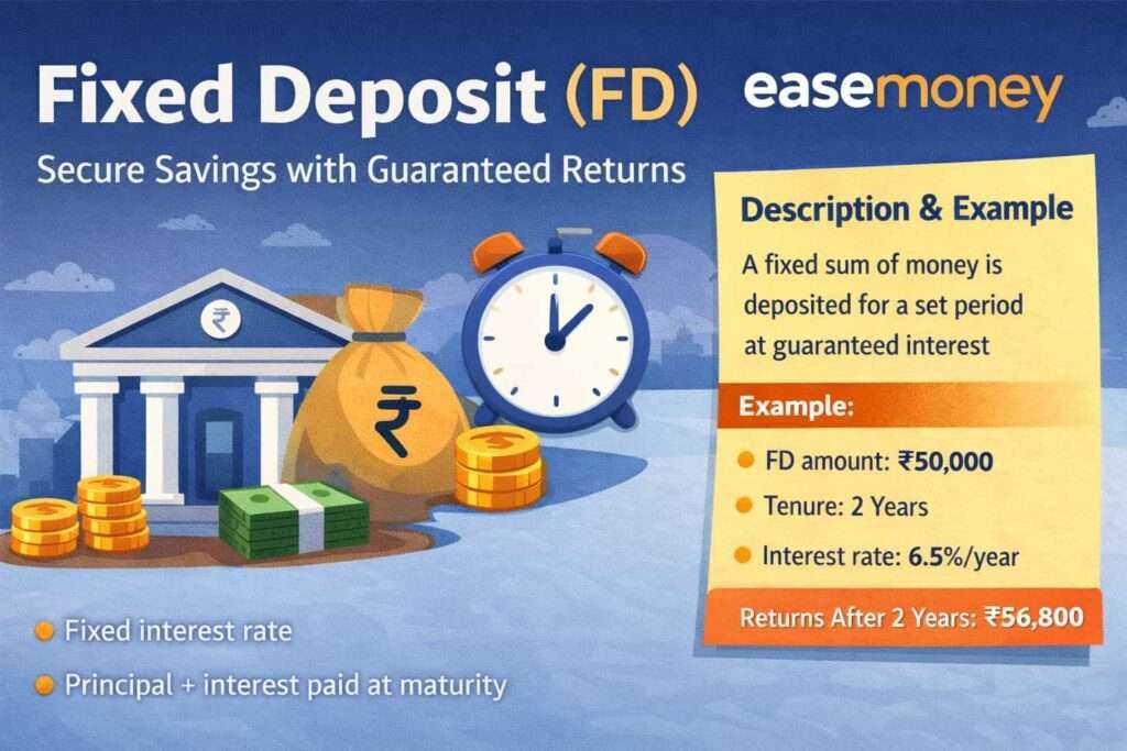 Fixed Deposit FD featured image showing safe savings and guaranteed returns in India