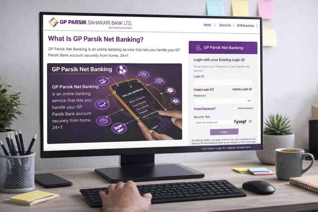 GP Parsik Bank net banking login page on desktop screen