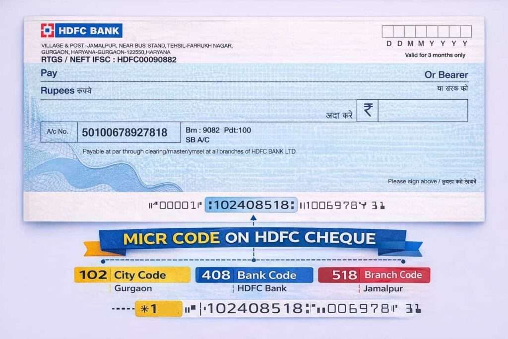 HDFC MICR find on a cheque by helping infographic guide image