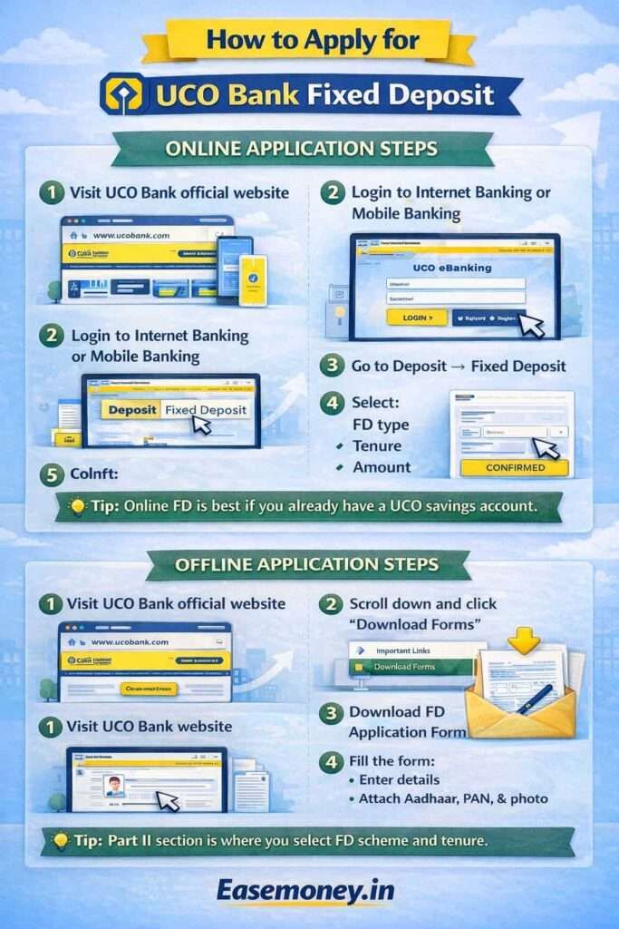UCO Bank FD application process infographic