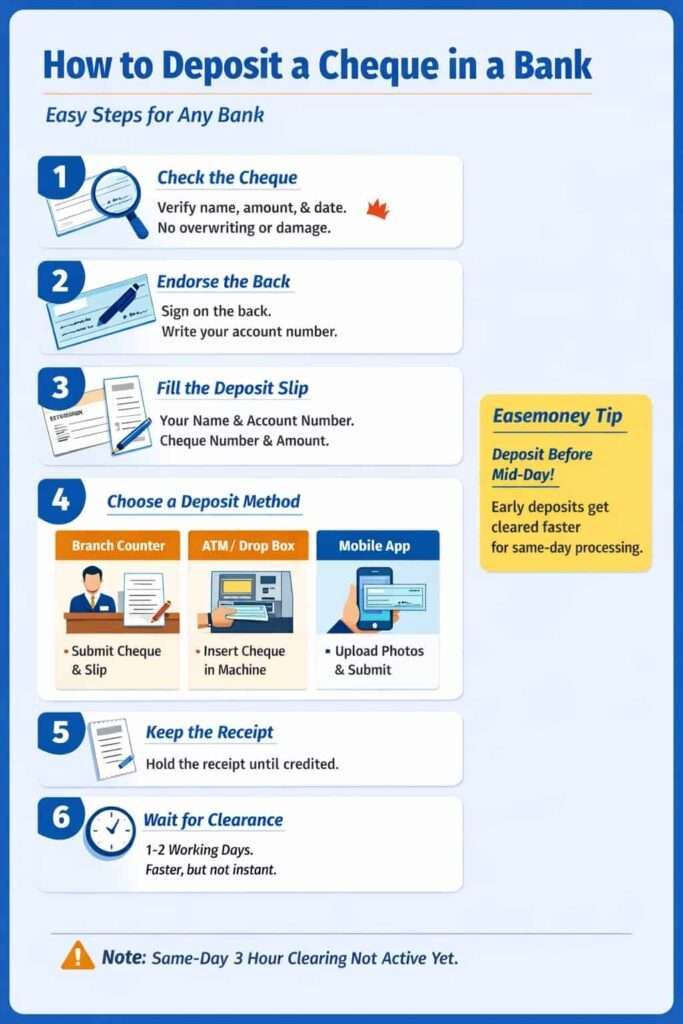 steps to deposit a cheque in india