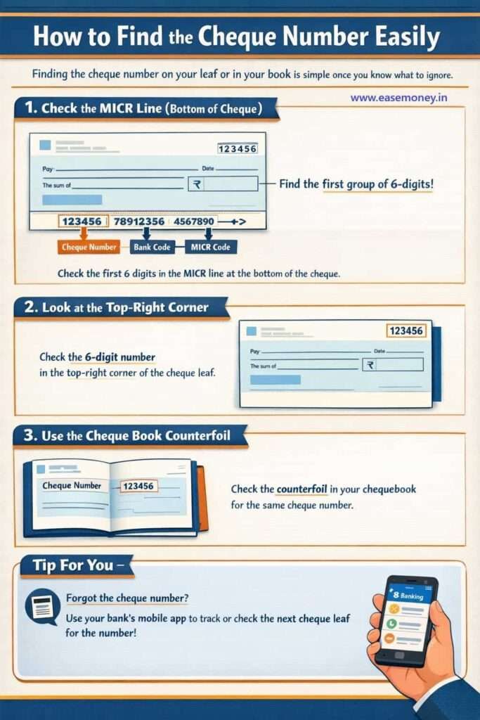 Steps to find cheque number on Indian bank cheque