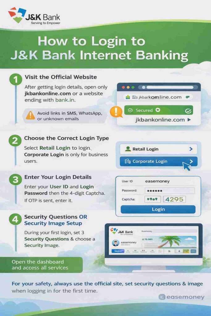 Steps to login J&K Bank internet banking safely