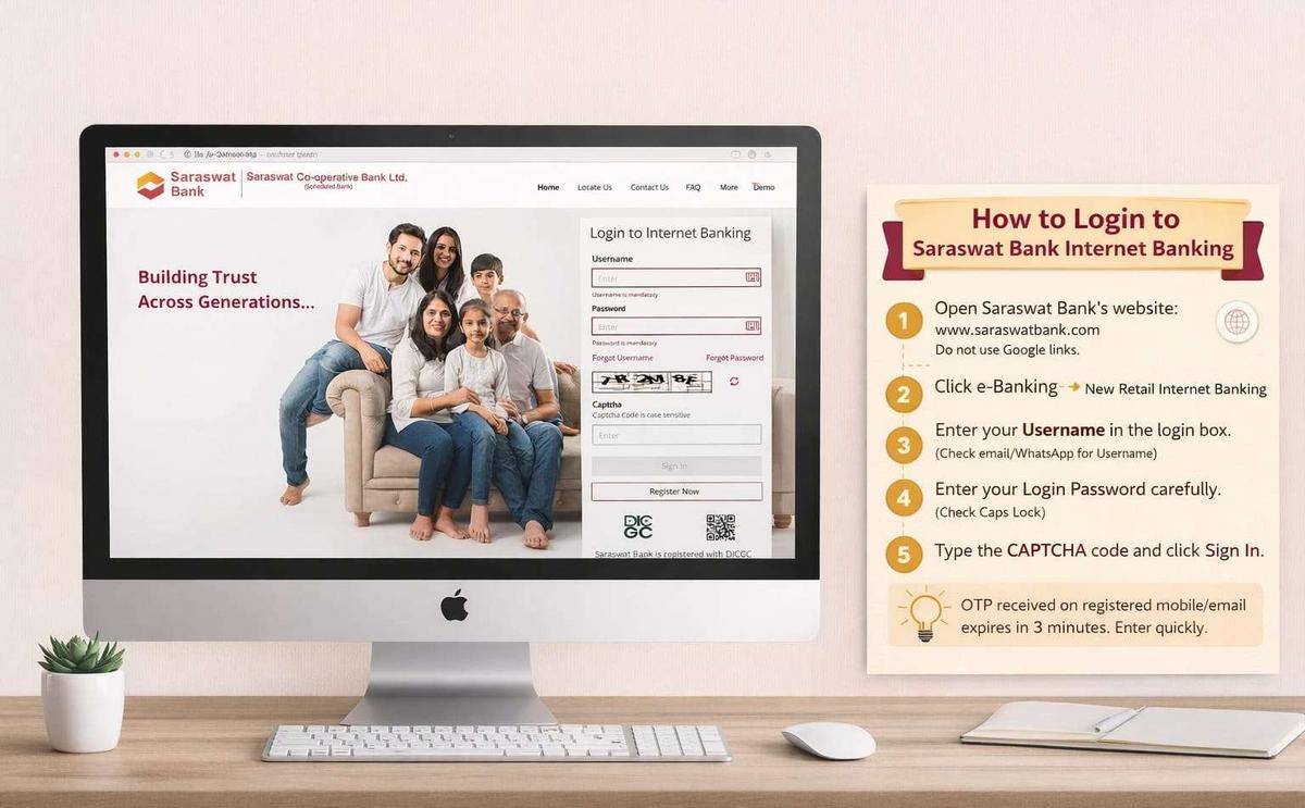 Saraswat Bank Internet Banking login screen