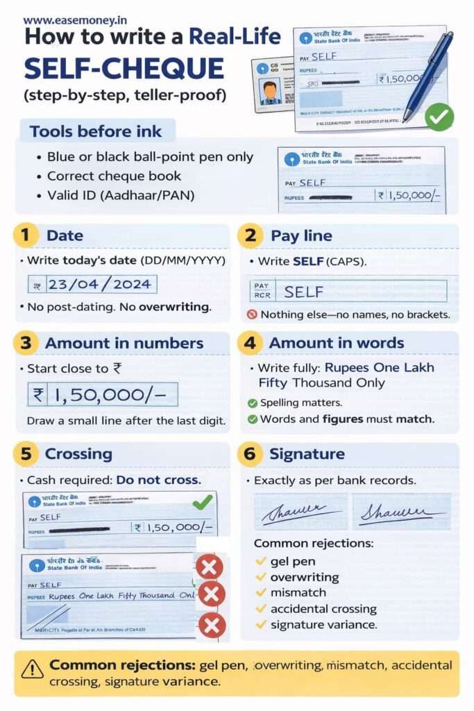How to write a self cheque step by step infographic 
