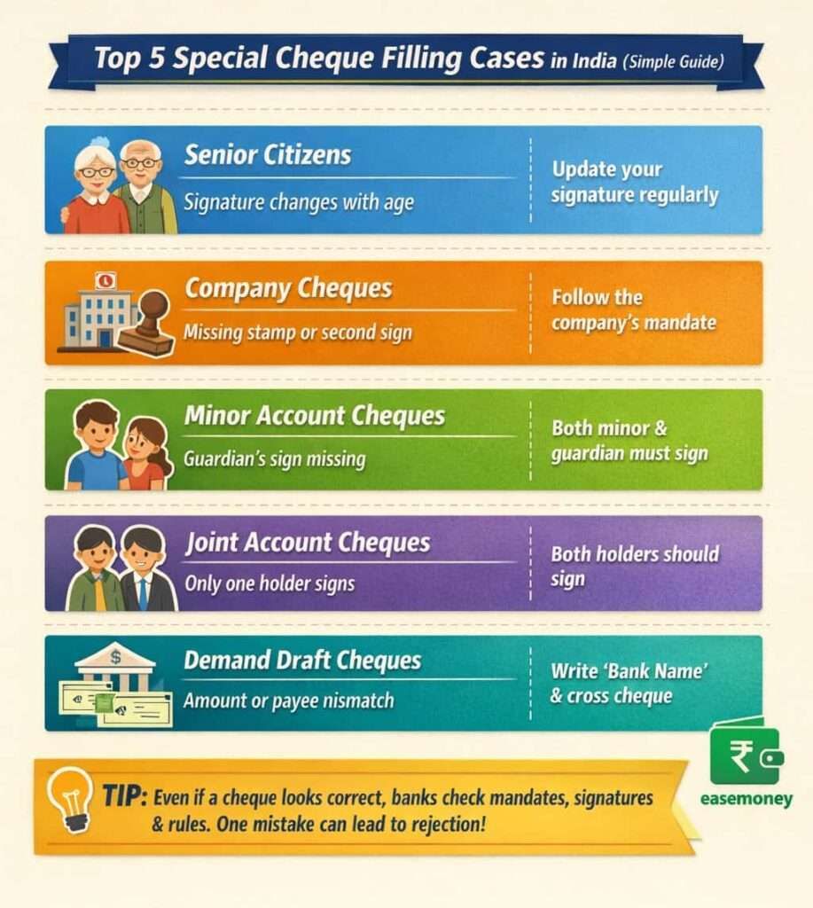 Top 5 special cheque filling cases in India infographic