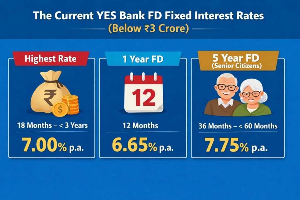 YES Bank FD Interest Rates 2026 (Below ₹3 Crore) infographic 
