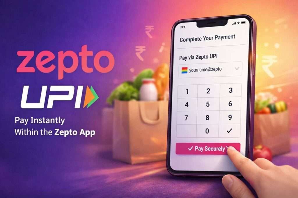 Zepto app showing in-app UPI payment option for faster checkout in India